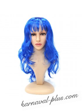 Карнавальный парик с челкой, кудри, цвет синий